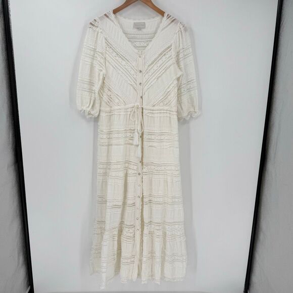 A Collective Story Tiered Button Front Maxi Dress Women Large White Whimsical - Picture 1 of 11